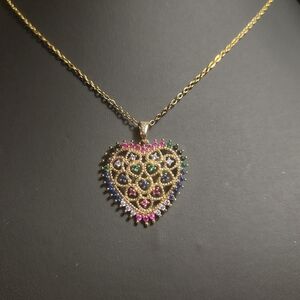 Elegant Heart Pendant Necklace with Multicolor Stones